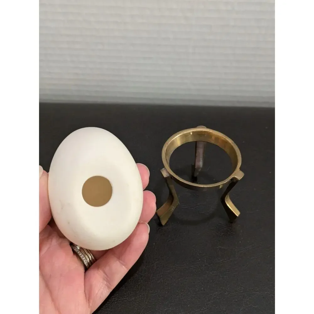 Vintage Hand Painted Decorative Floral Porcelain/Ceramic Egg w/‎ brass stand